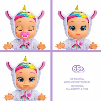 Boneca unicórnio com cabelo colorido e texto sobre recursos