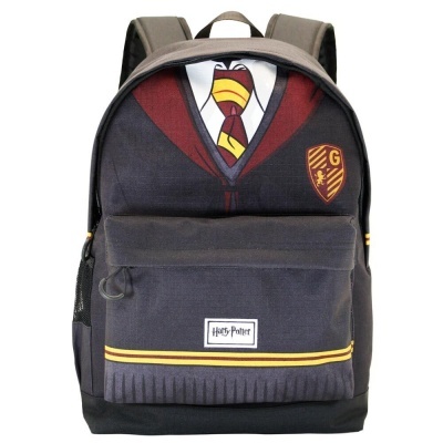 Mochila preta com design inspirado em Harry Potter e casa Gryffindor