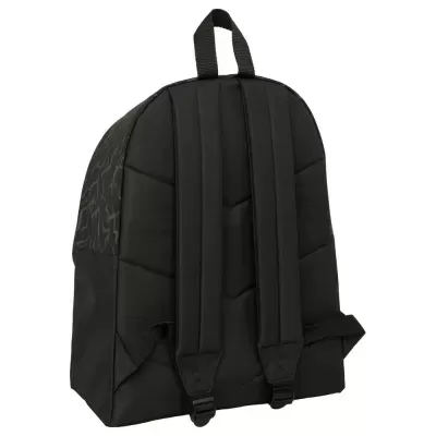 Mochila preta com alças acolchoadas e padrão cinza