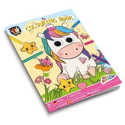 Livro de colorir com unicórnio e flores coloridas