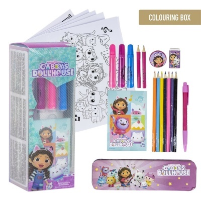 Conjunto de colorir Gabby's Dollhouse com canetas, lápis e estojo