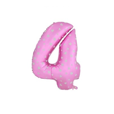 Balão foil número 4 rosa com corações brancos