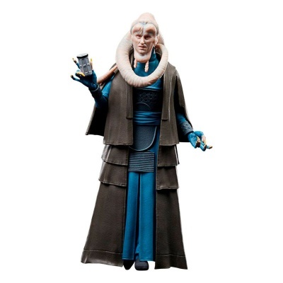 Figura colecionável de personagem com vestuário azul e castanho em fundo branco