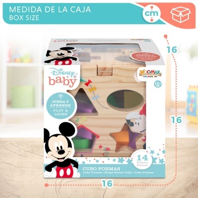 Caixa de brinquedo Disney Baby Cubo Formas em madeira com personagens Mickey e Minnie