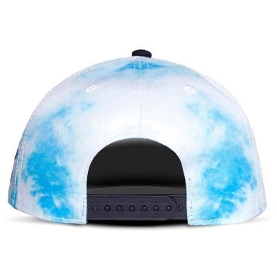 Boné tie-dye azul e branco com fecho preto ajustável