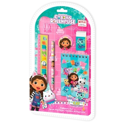 Conjunto de papelaria Gabby's Dollhouse com personagens e tema de gatos