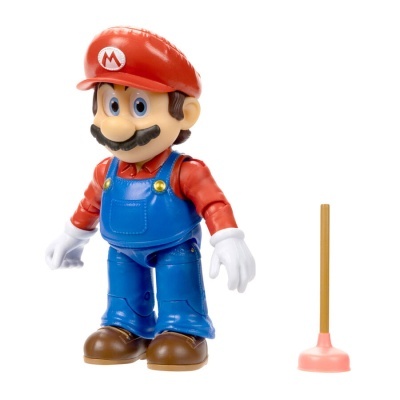 Figura de ação do personagem Mario ao lado de um desentupidor