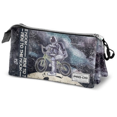 Estojo escolar com fecho e estampado de astronauta em bicicleta