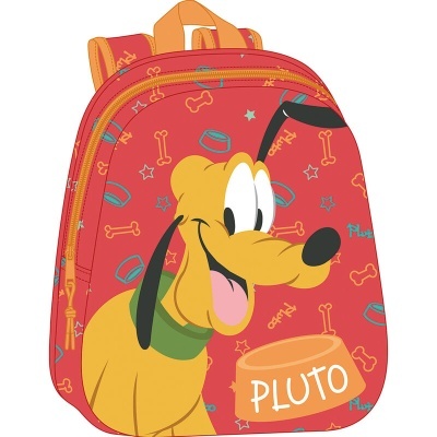 Mochila vermelha com estampa do Pluto e motivos de cão