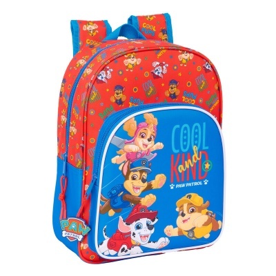 Mochila infantil Paw Patrol azul e vermelha com personagens e texto Cool Kind