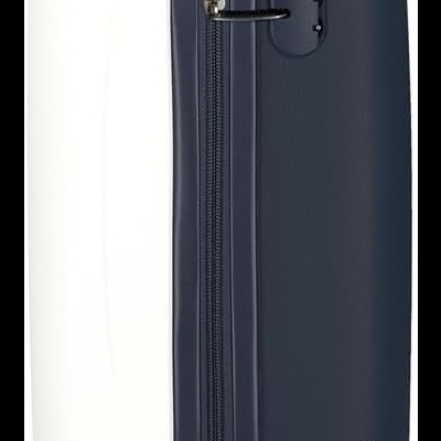 Mala de viagem rígida bicolor branco e azul com rodas e pega telescópica