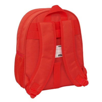 Mochila vermelha com alças acolchoadas e bolso lateral em malha