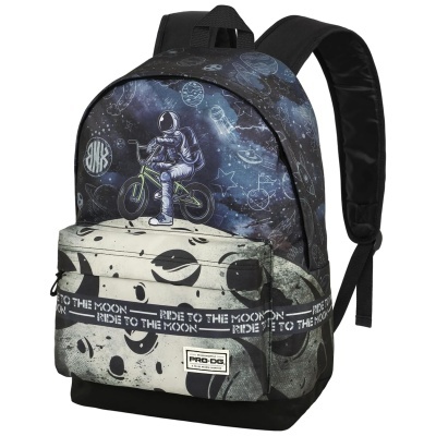mochila com estampa espacial e astronauta em bicicleta