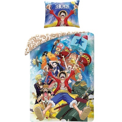 Conjunto de roupa de cama One Piece com personagens coloridos