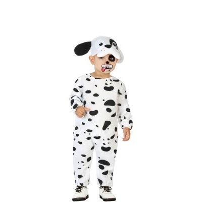 Fato de cão dálmata branco com manchas pretas para criança