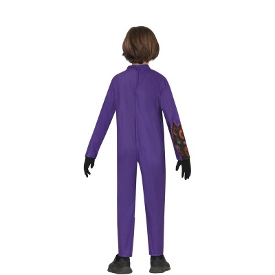 fato roxo para crianças com padrão de chamas na manga