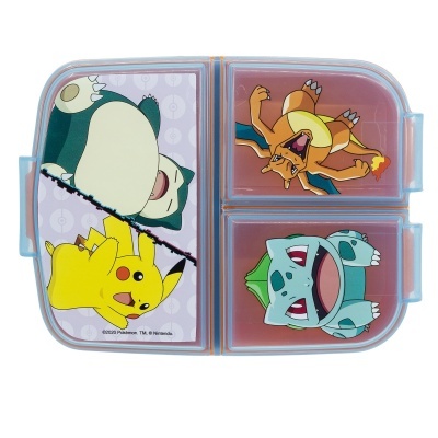 Marmita com personagens Pokémon Pikachu, Snorlax, Charizard, Bulbasaur em plástico
