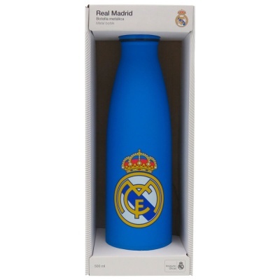 Garrafa metálica azul do Real Madrid com o logo do clube