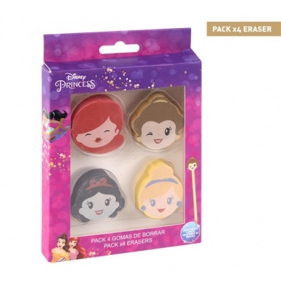 Pack de 4 borradores Disney Princesas em caixa roxa