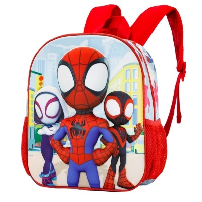 Mochila infantil vermelha com estampa de personagens Spider-Man