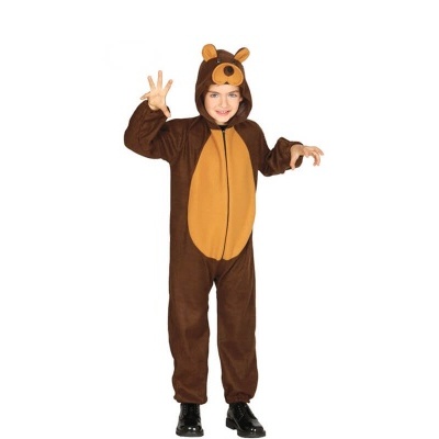 Fato de urso castanho para criança com capuz e orelhas.