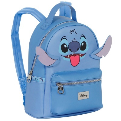 mochila azul com cara do Stitch da Disney e orelhas salientes