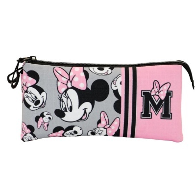 Estojo retangular com fecho e estampado da Minnie em cinzento e rosa