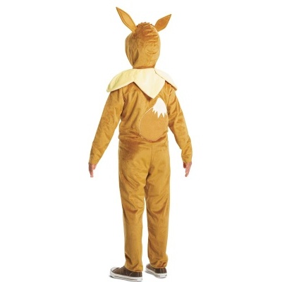 Macacão castanho para criança com capuz e orelhas, visto de costas