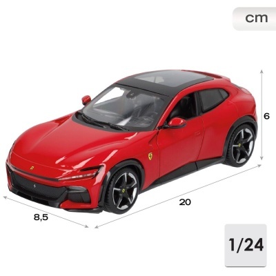 Miniatura de carro Ferrari 1/24 vermelho com detalhes em preto e amarelo