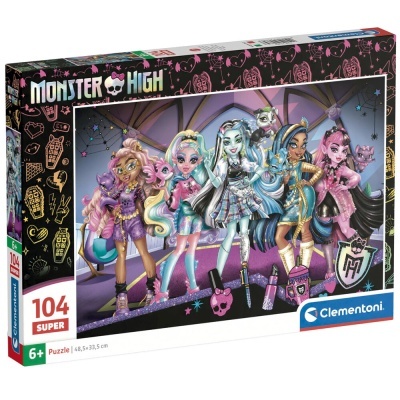 Puzzle Monster High 104 peças com cinco personagens femininas coloridas