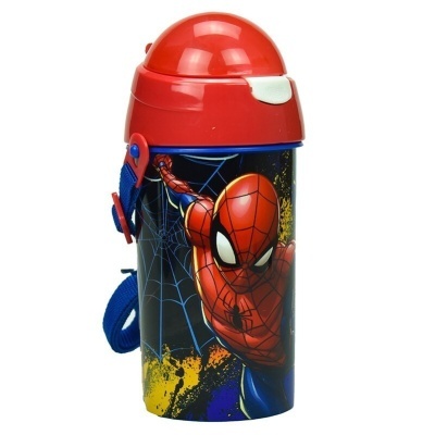 garrafa térmica Homem-Aranha azul e vermelha com tampa
