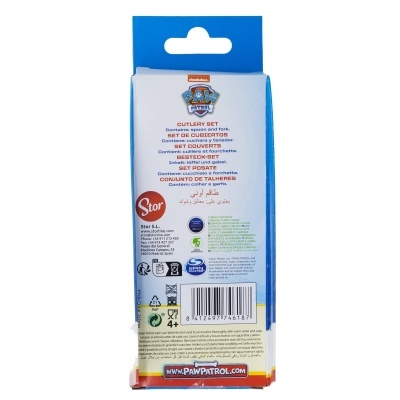 Embalagem de conjunto de talheres Paw Patrol para crianças com texto e símbolos