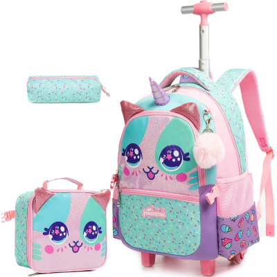 Mochila de unicórnio com estojo e saco de merendas em cores pastel com padrão de confeites