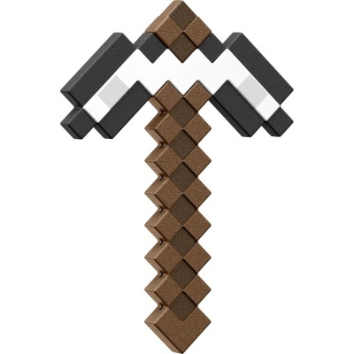 Ferramenta de brinquedo pixelada tipo picareta em preto, branco e castanho