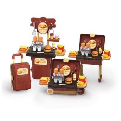 Brinquedo portátil de cozinha com acessórios de hambúrguer e batatas