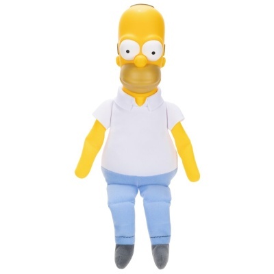 Boneco de peluche do Homer Simpson com roupa branca e azul