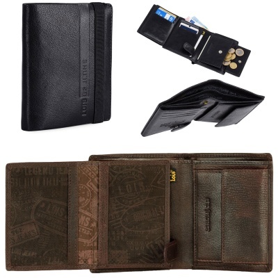 Conjunto de carteiras em couro preto e castanho com múltiplos compartimentos