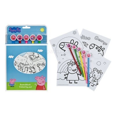 Bloco de colorir Peppa Pig com canetas coloridas e embalagem