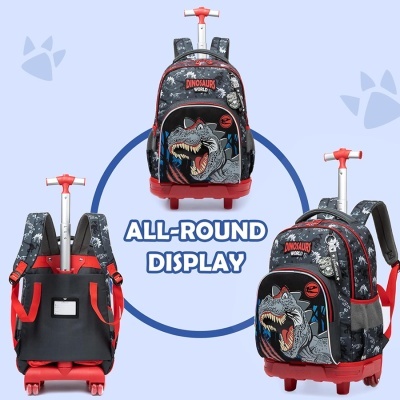 Mochila escolar com carrinho e tema de dinossauros