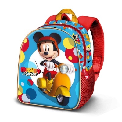 Mochila infantil vermelha com imagem do Mickey Mouse na frente