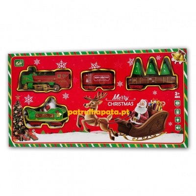 Conjunto de comboio de Natal em madeira com tema festivo e embalagem vermelha