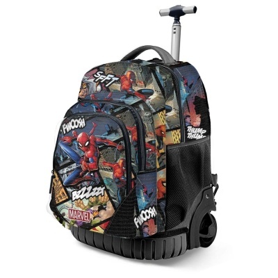 Mochila com rodas Marvel Homem-Aranha colorida com puxador retrátil