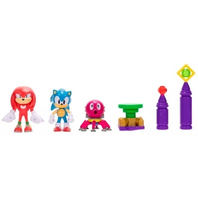 Figuras de ação coloridas com personagens e acessórios em fundo branco