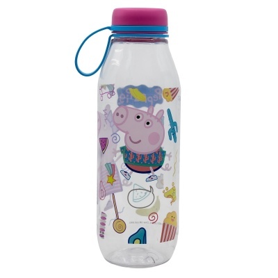 Garrafa de plástico transparente com desenho da Peppa Pig