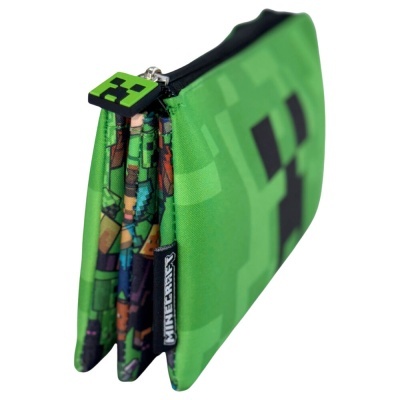 estojo verde pixelizado Minecraft com fecho e etiqueta
