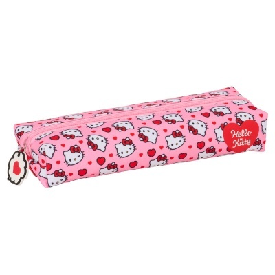 Estojo rosa Hello Kitty com padrão de rostos e corações