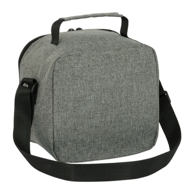 Bolsa térmica cinzenta com alça preta ajustável e pega superior