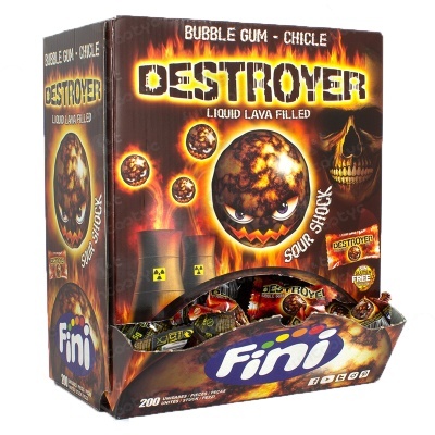 Caixa de pastilhas elásticas Fini DESTROYER com lava líquida e imagem de caveira