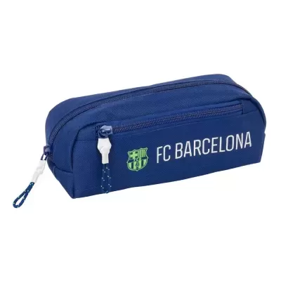 Estojo azul FC Barcelona com fechos de correr e logo do clube