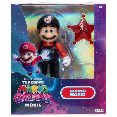 Embalagem com figura de ação de Mario e uma estrela vermelha do filme Super Mario Galaxy.